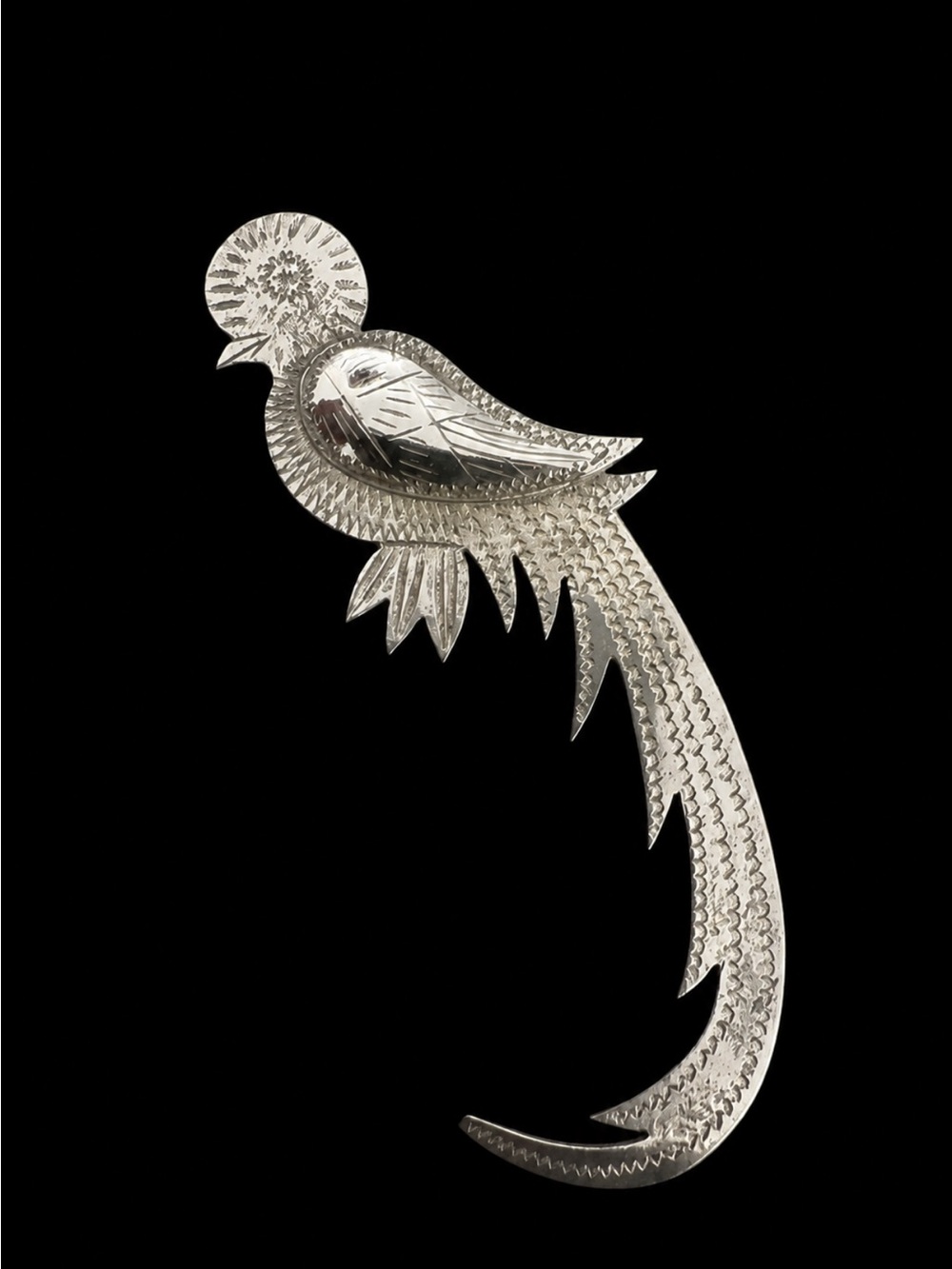 Vintage Guatemala 900 Silver Engraved Bird Brooch Pin